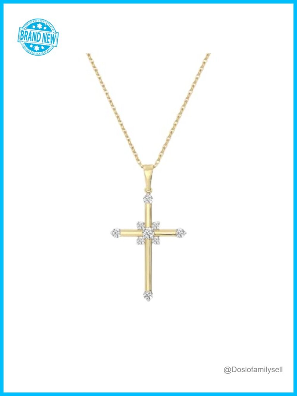 Lab Grown Diamond Cross Pendant Necklace 14K Gold Plated Sterling Silver